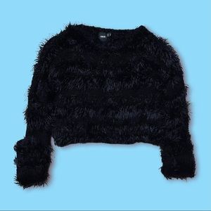 SOLD - ASOS Fuzzy Long Sleeve Crop Black Sweater - Size 4